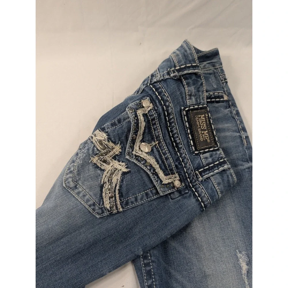 Miss Me Easy Boot Womens 32x33 (30 Tag)‎ Blue Mid Rise Flare Embellished Stretch